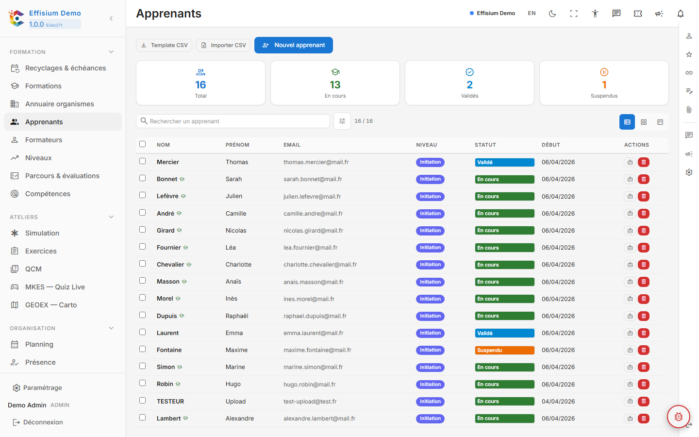 Liste apprenants